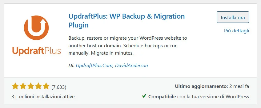 UpdraftPlus: Come creare un backup