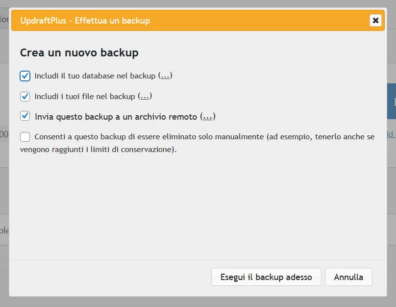 UpdraftPlus: Come creare un backup