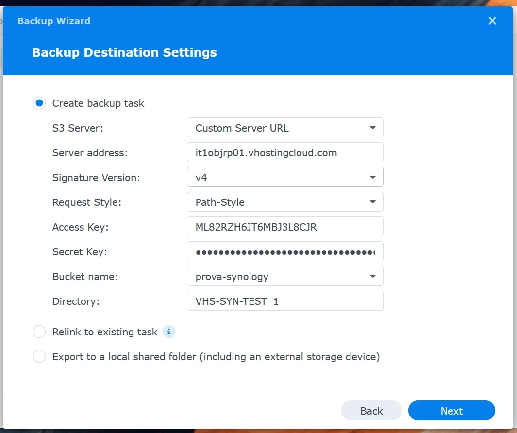 Configurazione S3 su NAS Synology