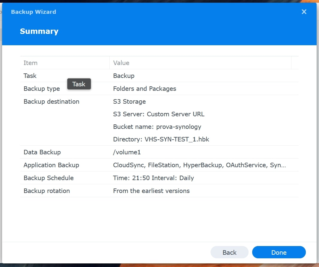 Configurazione S3 su NAS Synology